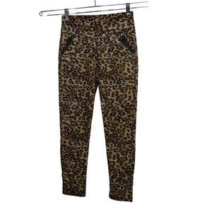 Coco Carmen Leopard Animal Print Leggings Women Size S-M Zipper Pockets Stretch